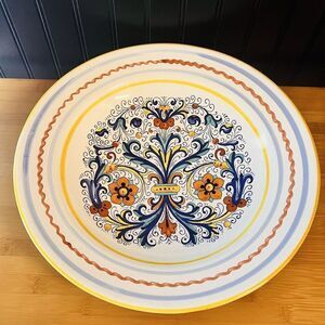 Deruta Italian Pottery 15” Pasta Serving Bowl Ricco Daisies Fleur De Lis Floral